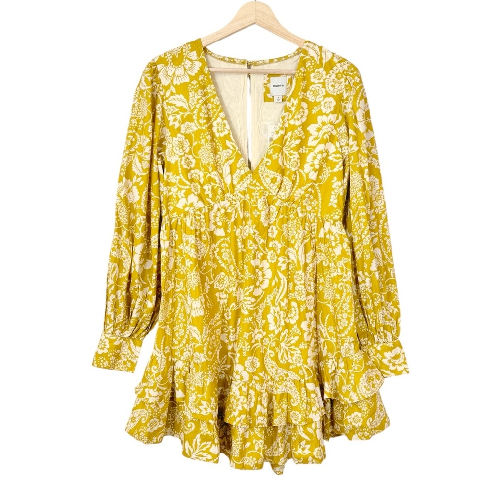 Anthropologie Maeve Long-Sleeve V-Neck Ruffle Mini Dress Medium - Picture 5 of 12
